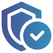 A blue icon with an image of a shield and a check mark.